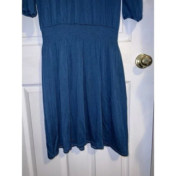 NWT GARNET HI V-neck 3/4 Sleeve Smock Waist Teal Tencell Blend Dress Sz S Boho - Picture 5 of 14